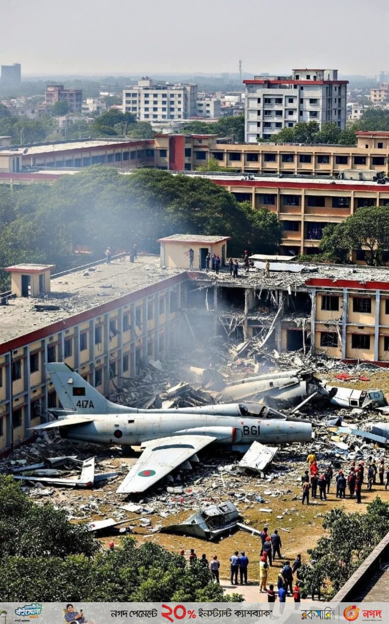 রাজধানীতে মাইলস্টোন স্কুলের ভবনে প্রশিক্ষণ বিমান বিধ্বস্ত